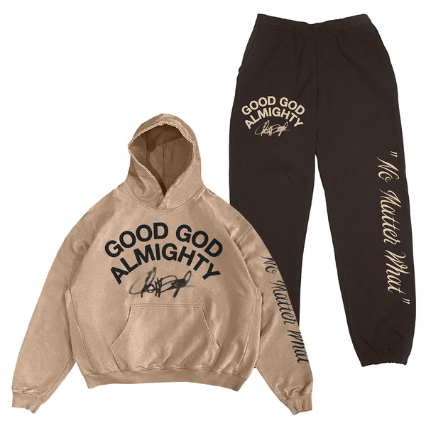 Good God Almighty Tan Hoodie & Chocolate Sweatpants Bundle