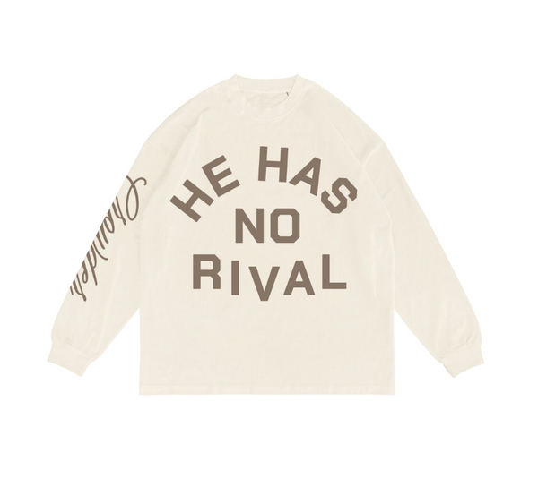 "No Rivals" Long Sleeve T-Shirt featuring bold typography on the front and faith-driven lyrics on the back. This refers to Crowders song " No Rival"